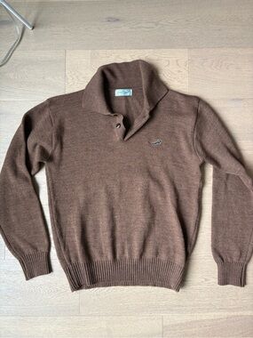 Mens Brown V-Neck Shawl Collar Sweater